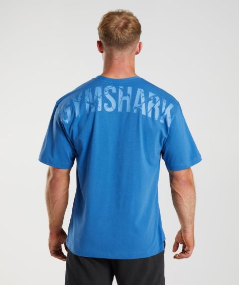 Men's Gymshark Power T-Shirts Blue | NZ 1GCKBV